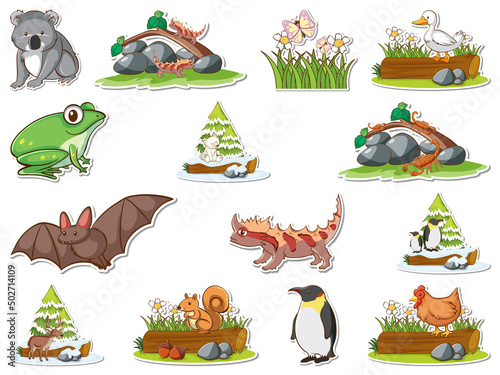 Sticker set of wild animals cartoon