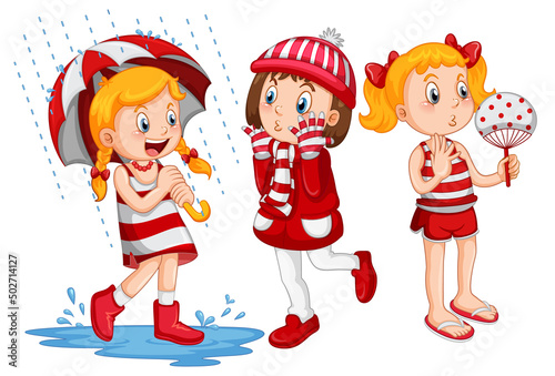 Set of girls wearing clothes different season styles