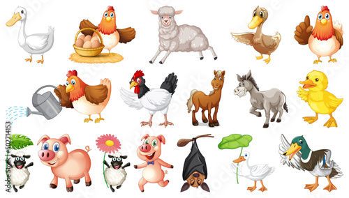 Many farm animals with happy face