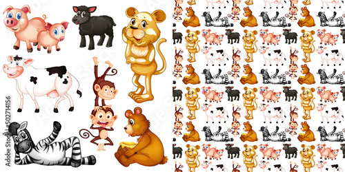 Cute animals cartoon set on white background