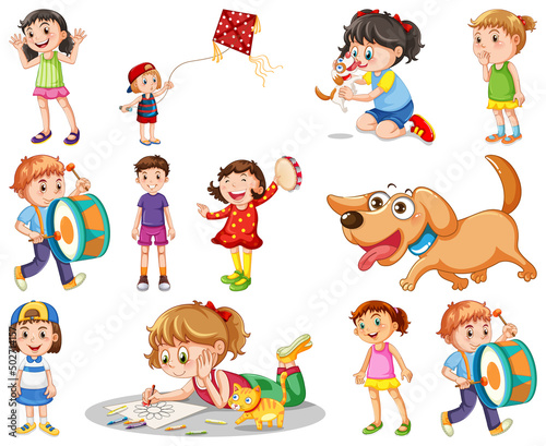 Happy children in different actions