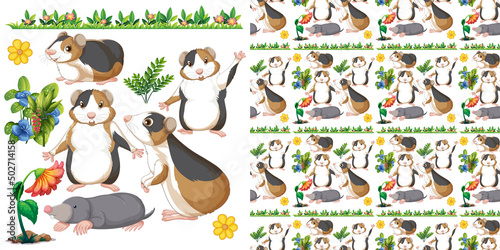 Seamless pattern with cartoon wild animals