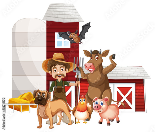 Farming theme with farmer and animals