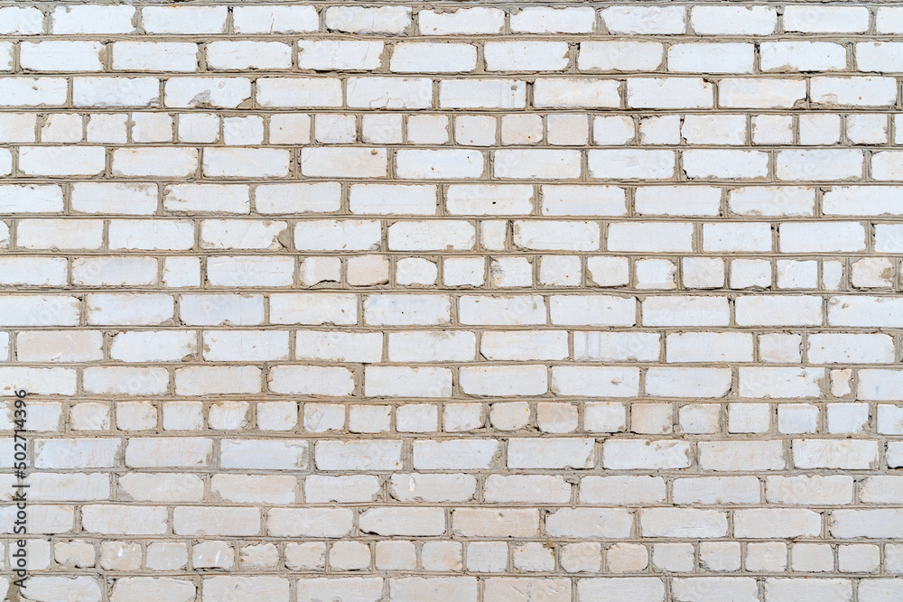 Old white brick wall. Construction brick vintage background.