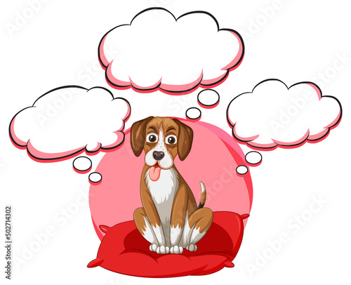 A dog thinking with many callouts