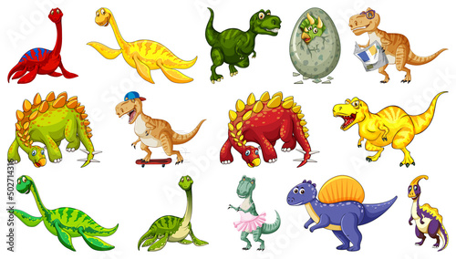 Many dinosaurs on white background