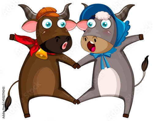 Two cows cartoon character