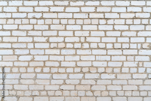 Old white brick wall. Construction brick vintage background.