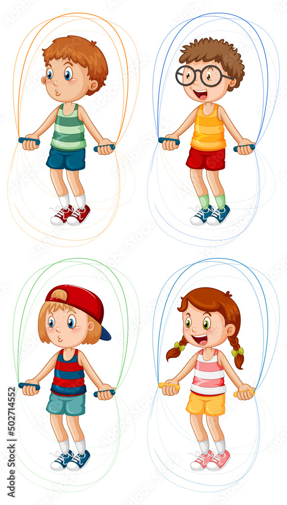 Set of different kids jumping rope