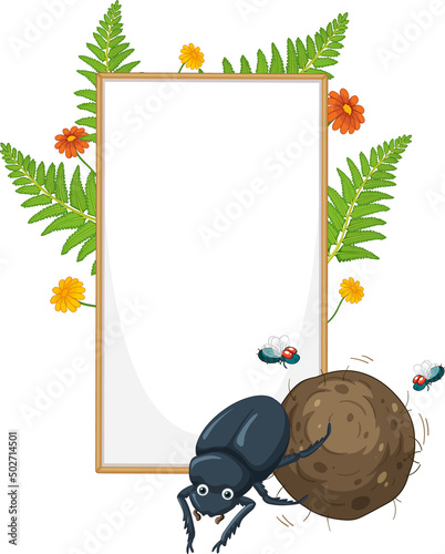 Blank wooden signboard with beetle cartoon