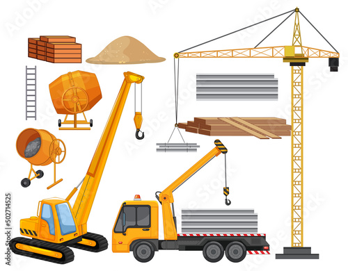 Set of construction site objects