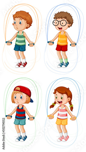 Set of different kids jumping rope