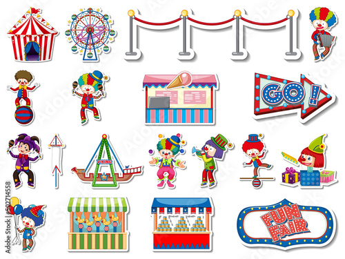 Sticker set of amusement park and fun fair objects
