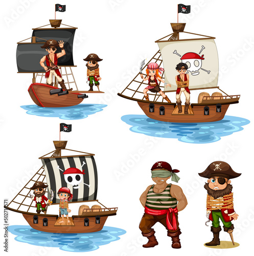 Set of different pirates cartoon characters