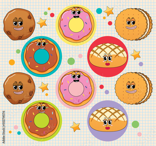 Seamless background with donut and cookies