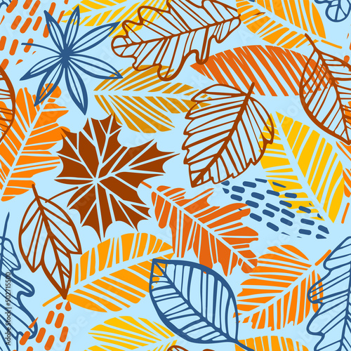 Autumn leaves seamless pattern. Fall leaf vector background