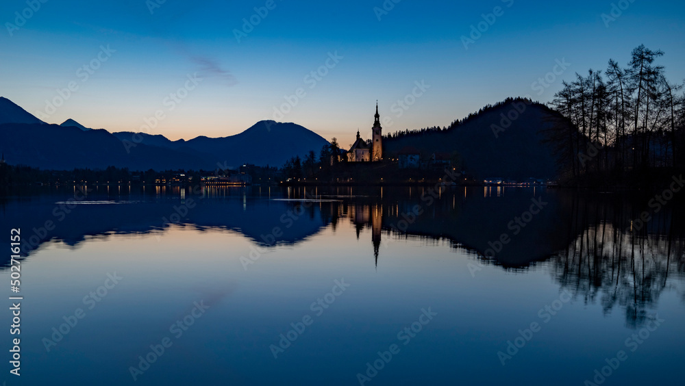 Stunning view of church in Lake Bled, Slovenia