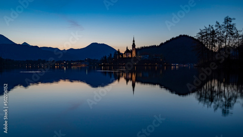 Stunning view of church in Lake Bled  Slovenia