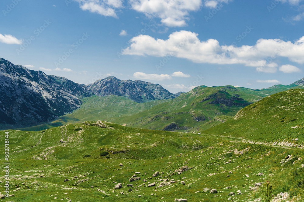 Montenegro. Durmitor National Park. Saddle Pass. Alpine meadows. Mountain landscape. Popular tourist spot