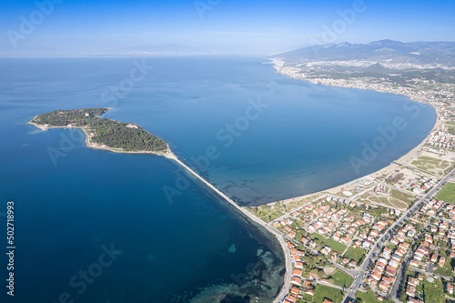 Drone shot in beautiful Urla, Izmir - the third largest city in Turkey. Aerial view