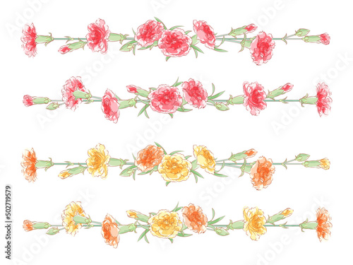 赤とオレンジ色のカーネーションのフレーム