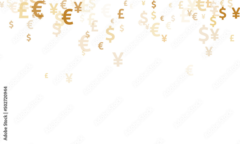 Euro dollar pound yen gold signs flying money vector background. Financial backdrop. Currency