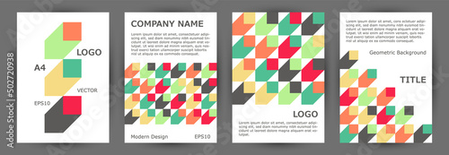 Office brand book cover layout collection geometric design. Suprematism style retro album mockup
