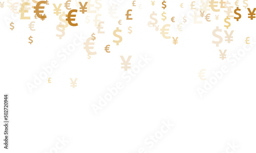 Euro dollar pound yen gold signs flying money vector background. Financial backdrop. Currency