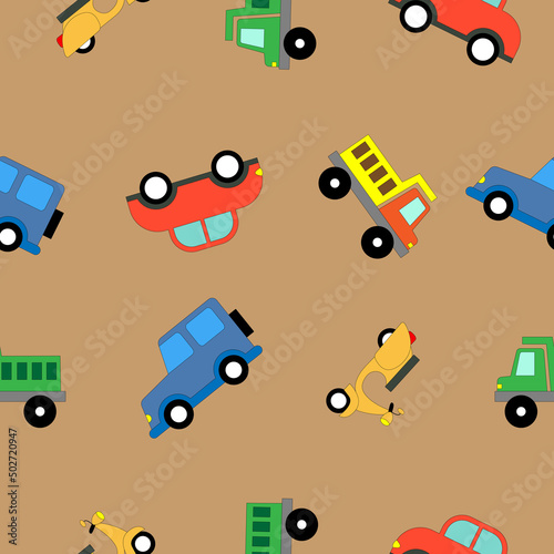 Car seamless pattern. Background of transport in cartoon style.