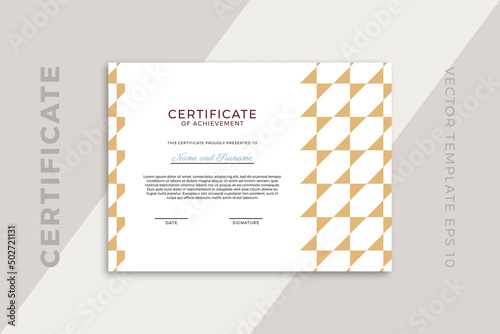 Modern business diploma mockup for graduation or course completion with creative geometric pattern. Trendy design of certificate of appreciation template. Vector background EPS 10