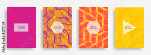 Halftone shapes business catalog covers vector design.