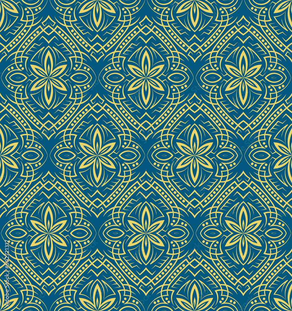 Retro vintage seamless pattern. Symmetric damask wallpaper. Vector repeating ornament.