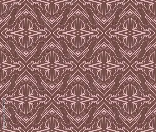 Vintage fashioned seamless pattern. Symmetric antique wallpaper. Vector repeating ornament.