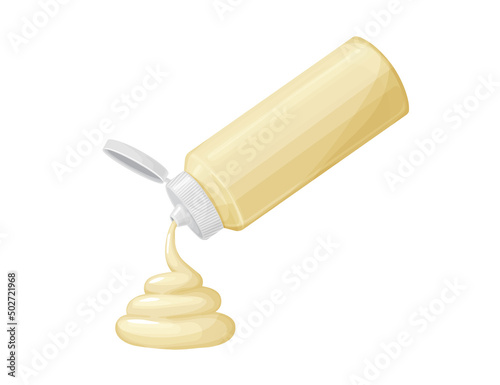 Mayonnaise sauce in bottle with swirl.Cartoon illustration