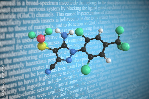 Fipronil scientific molecular model, 3D rendering photo