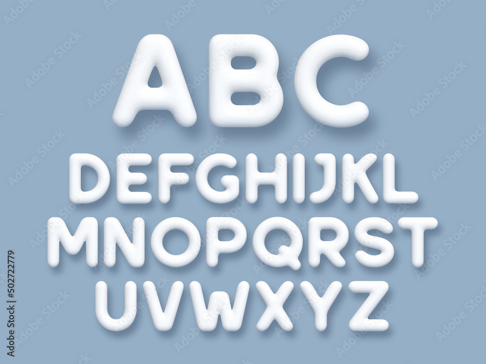 White 3d alphabet vector set. 3d realistic characters. Decorative elements for banner, cover, birthday or anniversary party, winter holidays.