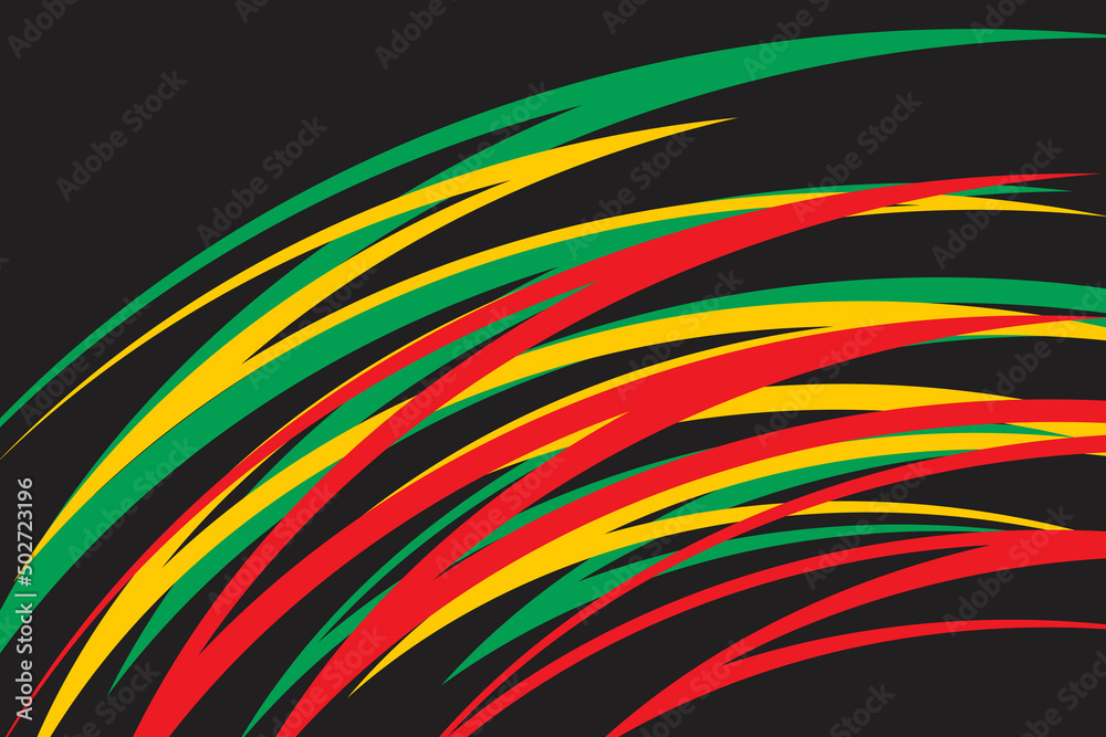 Abstract background with overlapping sharp and zigzag line pattern and with Jamaican color theme