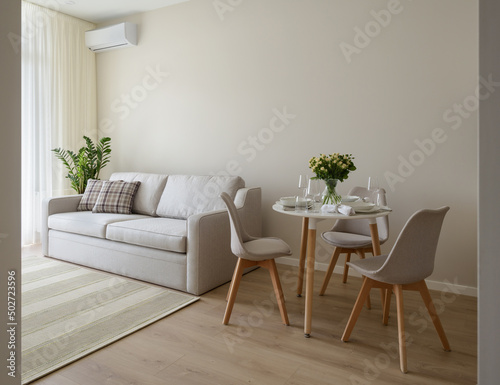 stylish apartment in beige tones, interior of a modern apartment © Serhii Savchenko