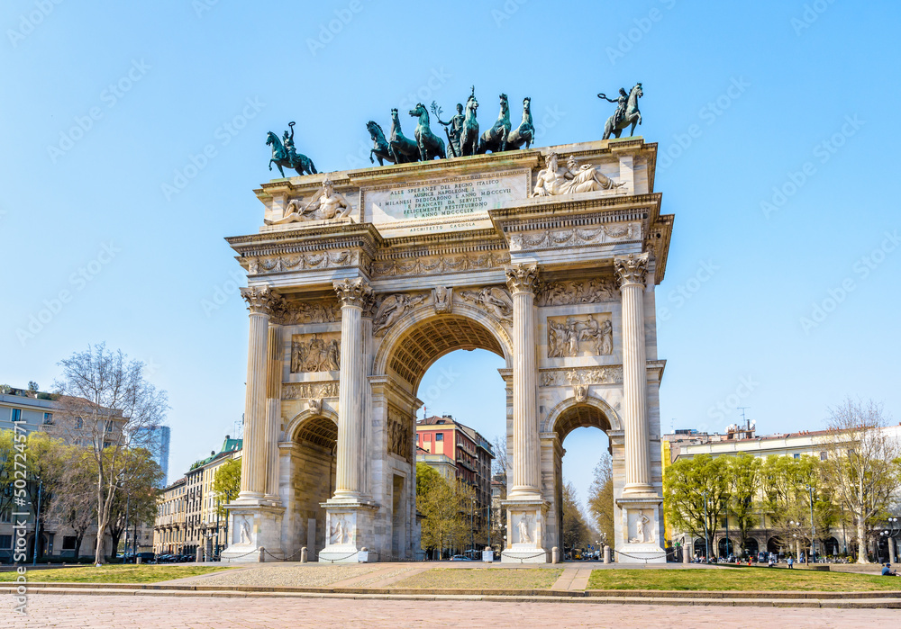The Arco della Pace (Arch of Peace) is a neoclassical triumphal arch located in Porta Sempione (Simplon Gate) in Milan, Italy.