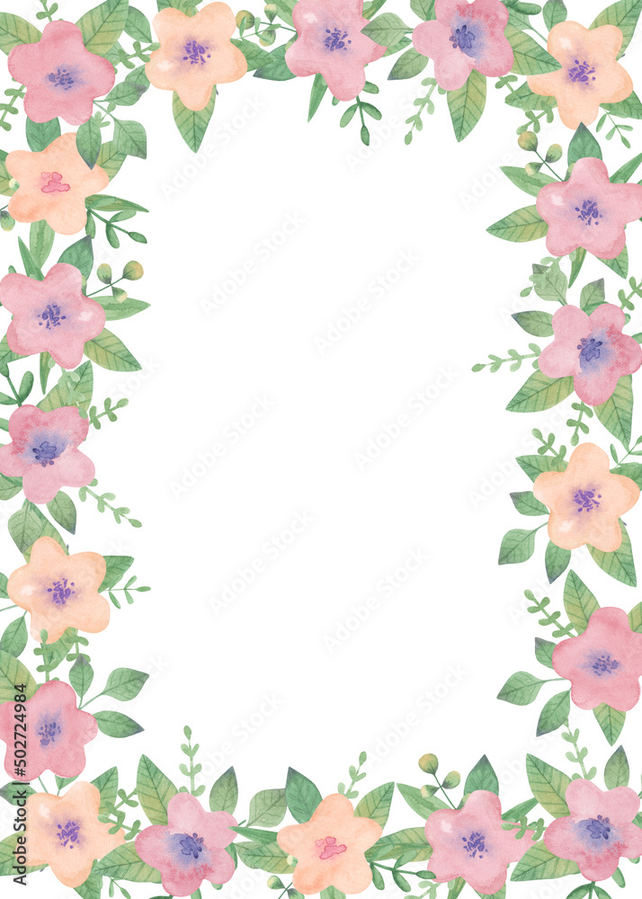 Watercolor frame with simple childish flowers. Template with copy space Watercolor frame with simple childish flowers. Template with copy space