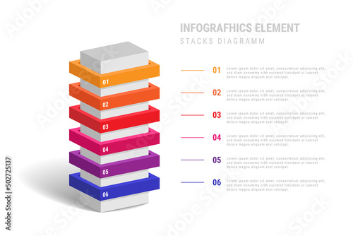 Infographic element in the form of a tower or stack with multi-colored positions. Vector stock image photo