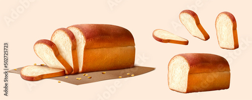 Fotografie, Obraz 3D White toast bread elements