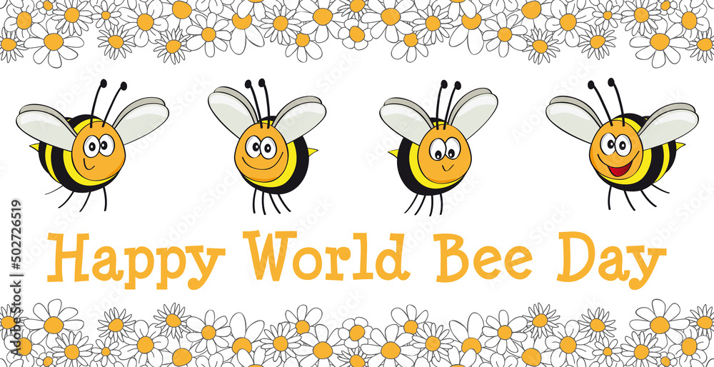 Fröhlicher Welt Bienen Tag, Grußkarte mit lustigem Bienen Cartoon