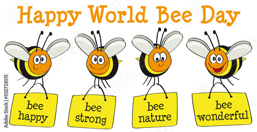 Fröhlicher Welt Bienen Tag, Cartoon mit Text