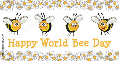 Fröhlicher Welt Bienen Tag, Grußkarte mit lustigem Bienen Cartoon