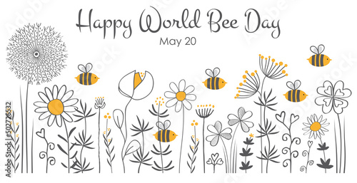 Welt Bienen Tag, Blumenwiese mit Bienen, Cartoon photo