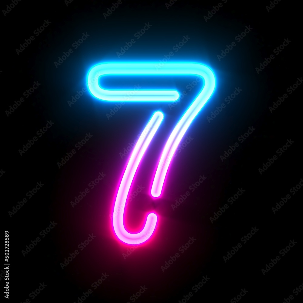 Blue pink glowing neon tube font Number 7 SEVEN 3D Blue pink glowing neon tube font Number 7 SEVEN 3D