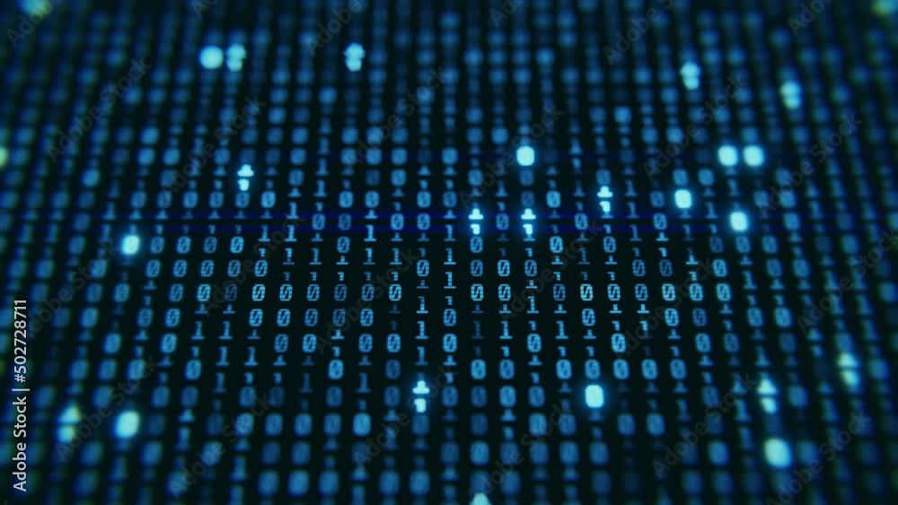 4k Screen close up digital computer float numbers translated up down. Blue digital binary data on computer screen loopable. 3d render