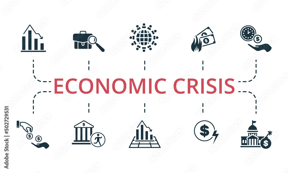 Economic Crisis set icon. Editable icons economic crisis theme such as recession, currency crisis, inflation and more.