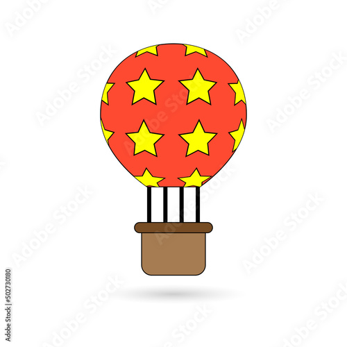 Hot air balloon with basket isolated on white background. Vector flat design.